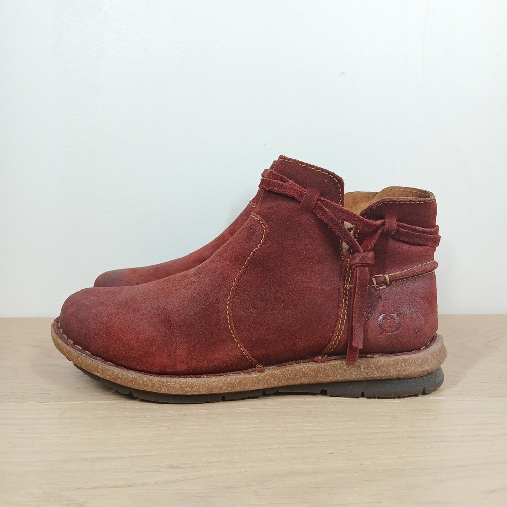 Born Ankle Boots Women 7 Burgundy Suede Leather Lace Up Boho Western Artisan - Picture 2 of 12